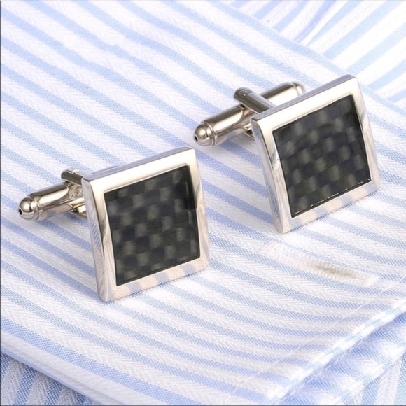 Other - Silver/Black Checkered Etched Cufflinks Set